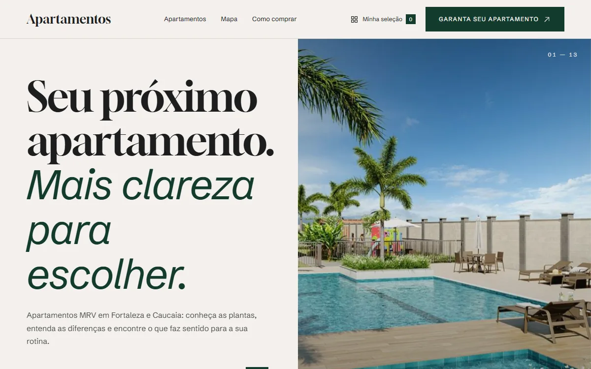 Captura do site de Apartamentos em Fortaleza e Caucaia, catálogo imobiliário em Fortaleza-CE