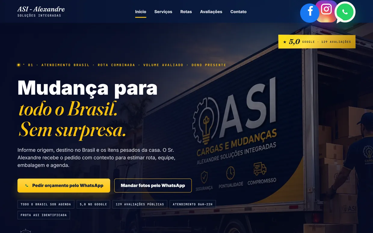 Preview do site ASI Cargas e Mudanças feito pela PageForce