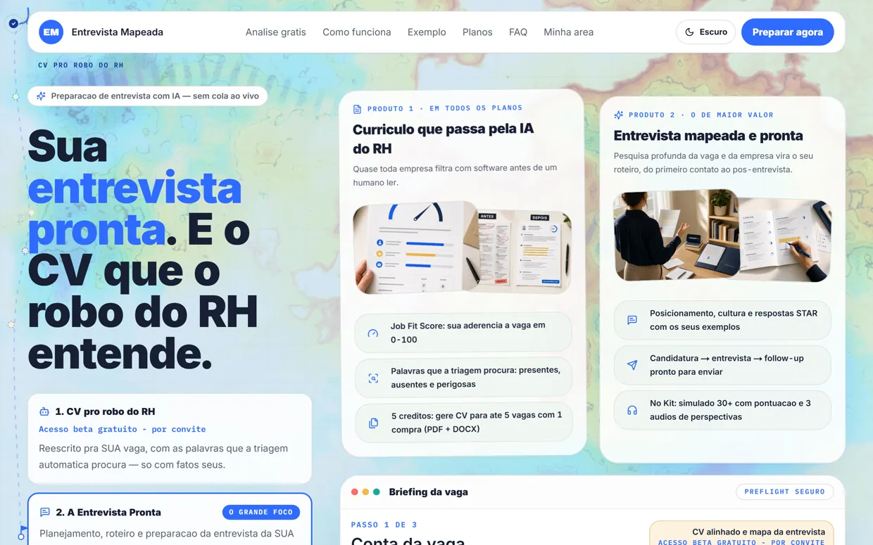 Site de Entrevista Mapeada, no ar — feito pela PageForce