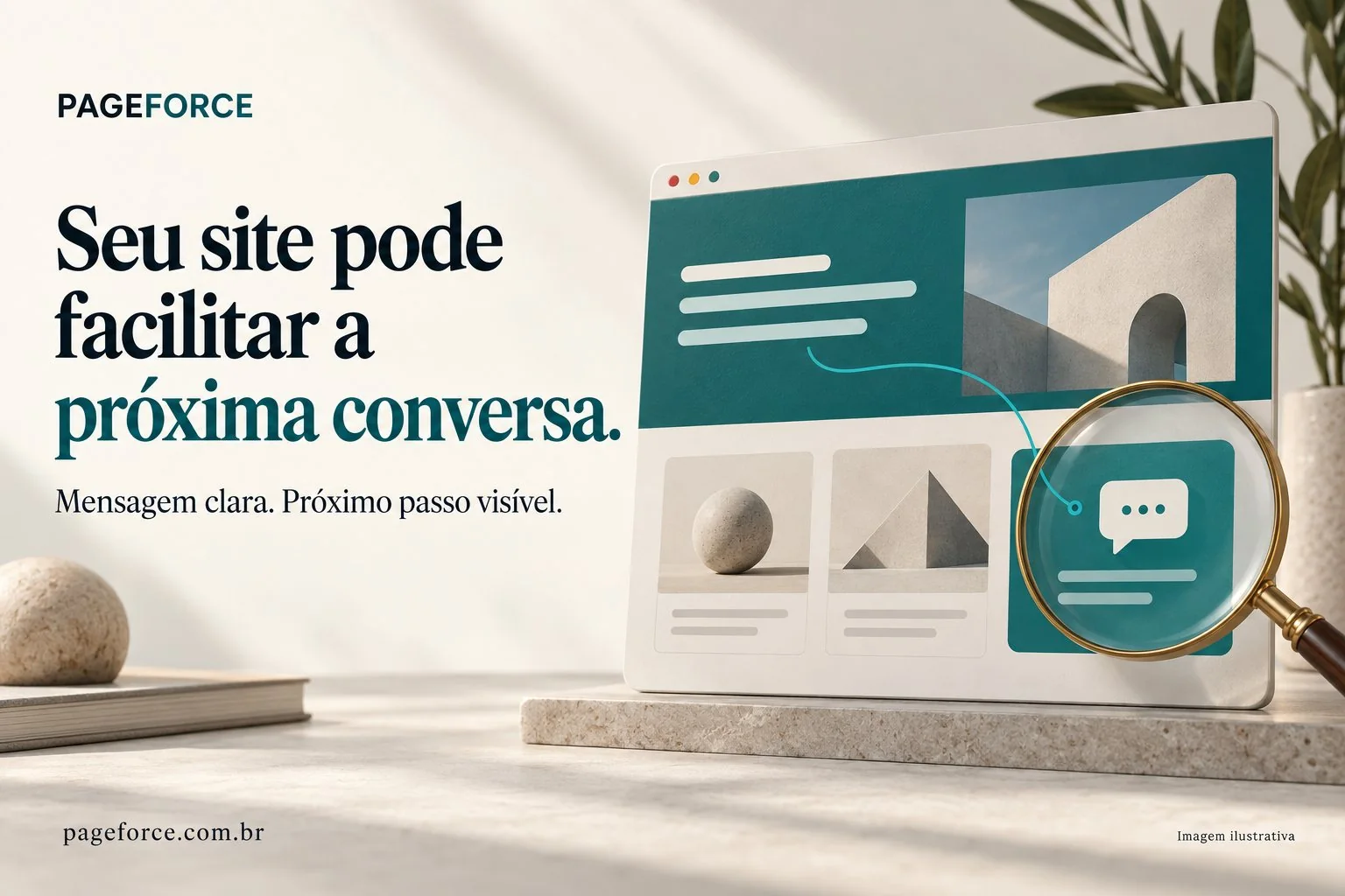 Seu site pode facilitar a próxima conversa: ilustração de uma página com o contato em destaque.